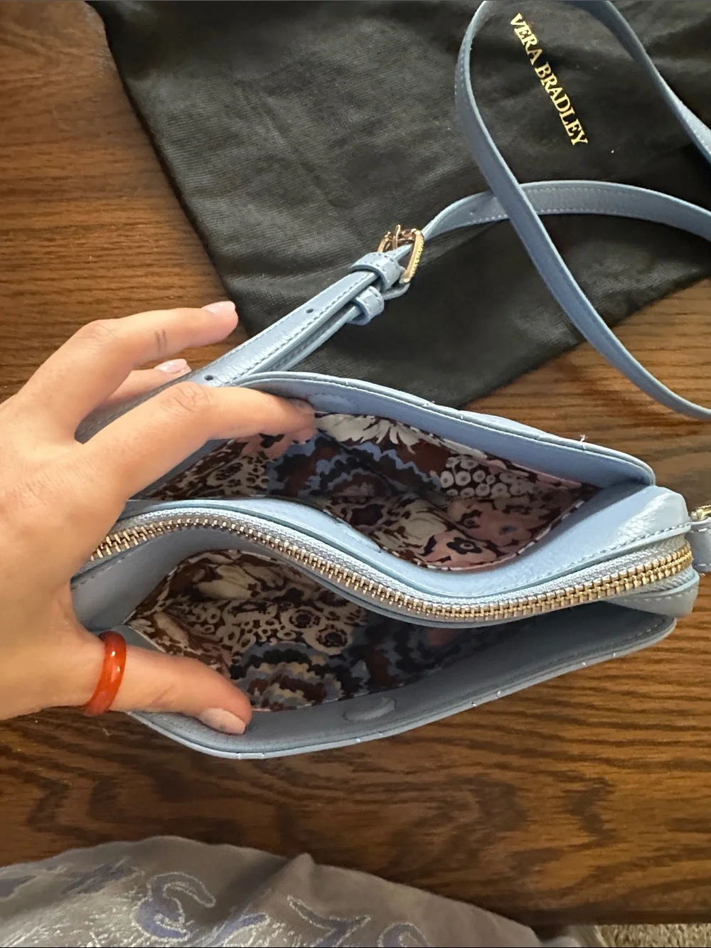 Vera Bradley Light Blue Quilted Pebbled Leather Crossbody